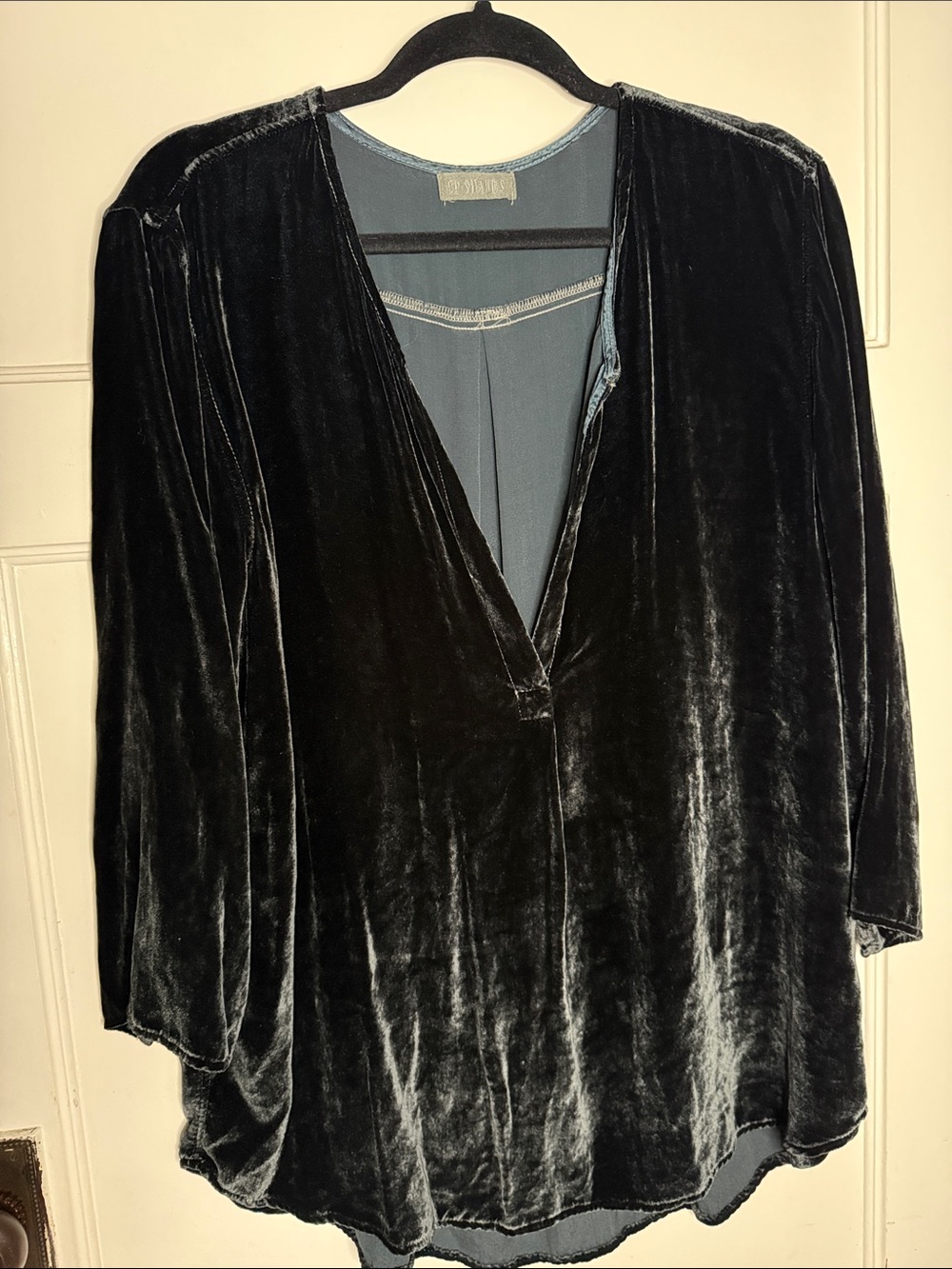 CP SHADES Velvet V-Neck Tunic Top in Charcoal